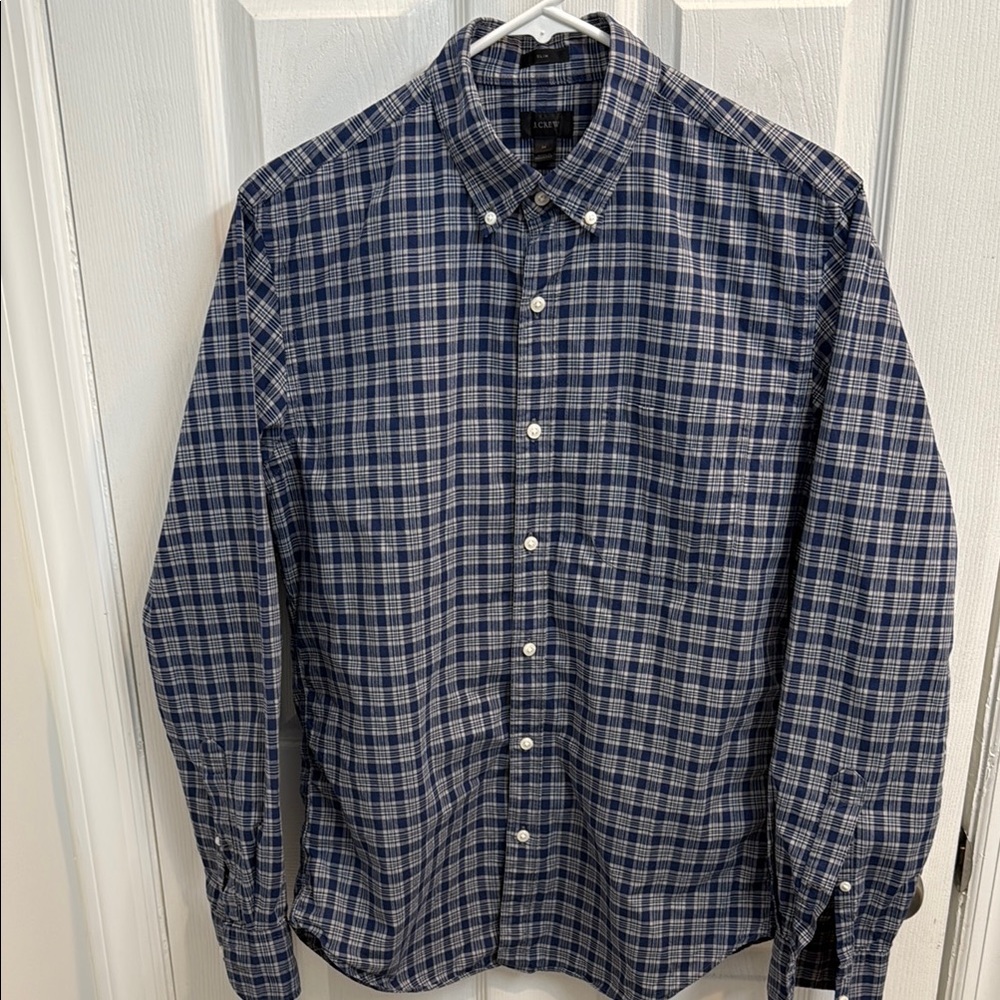J. Crew Navy Blue Checkered Men's Slim Fit Shirt M